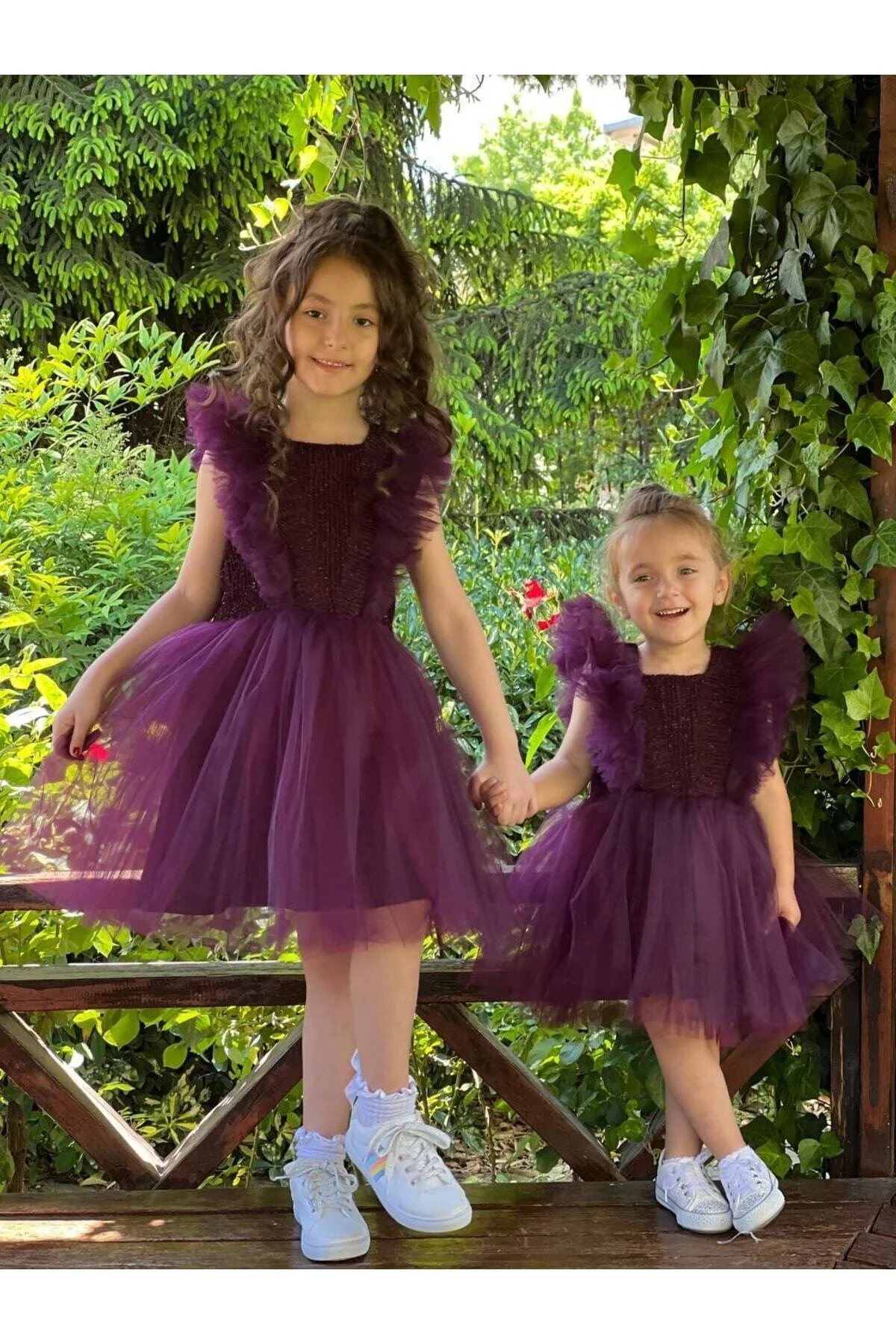 Bordo Simli Tüllü Çocuk Abiye