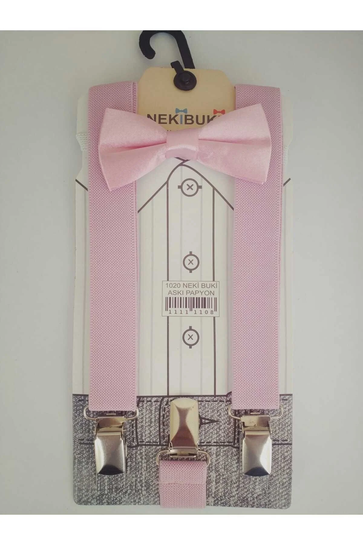 Çocuk Pembe Papyon Pantalon Askı Seti