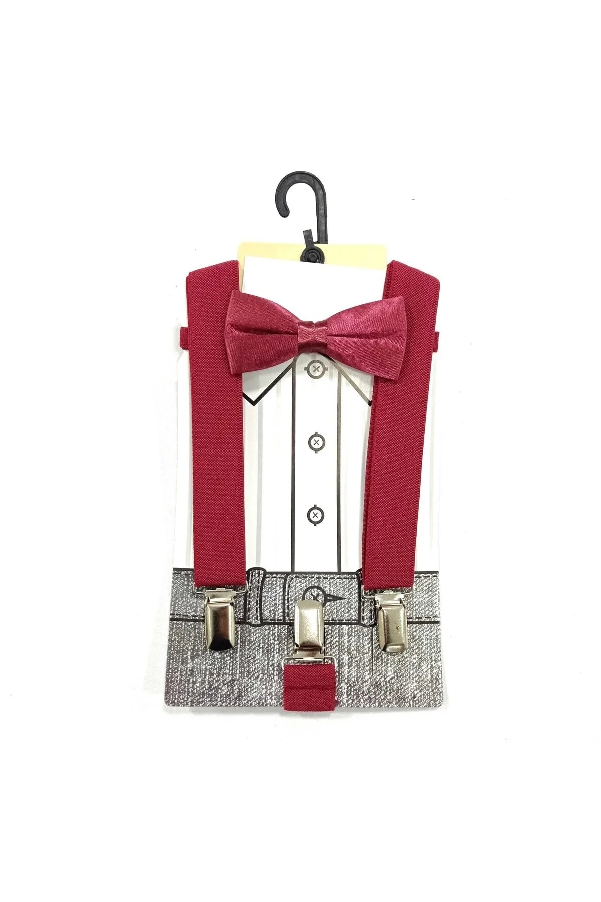 Çocuk Bordo Papyon Pantalon Askı Seti