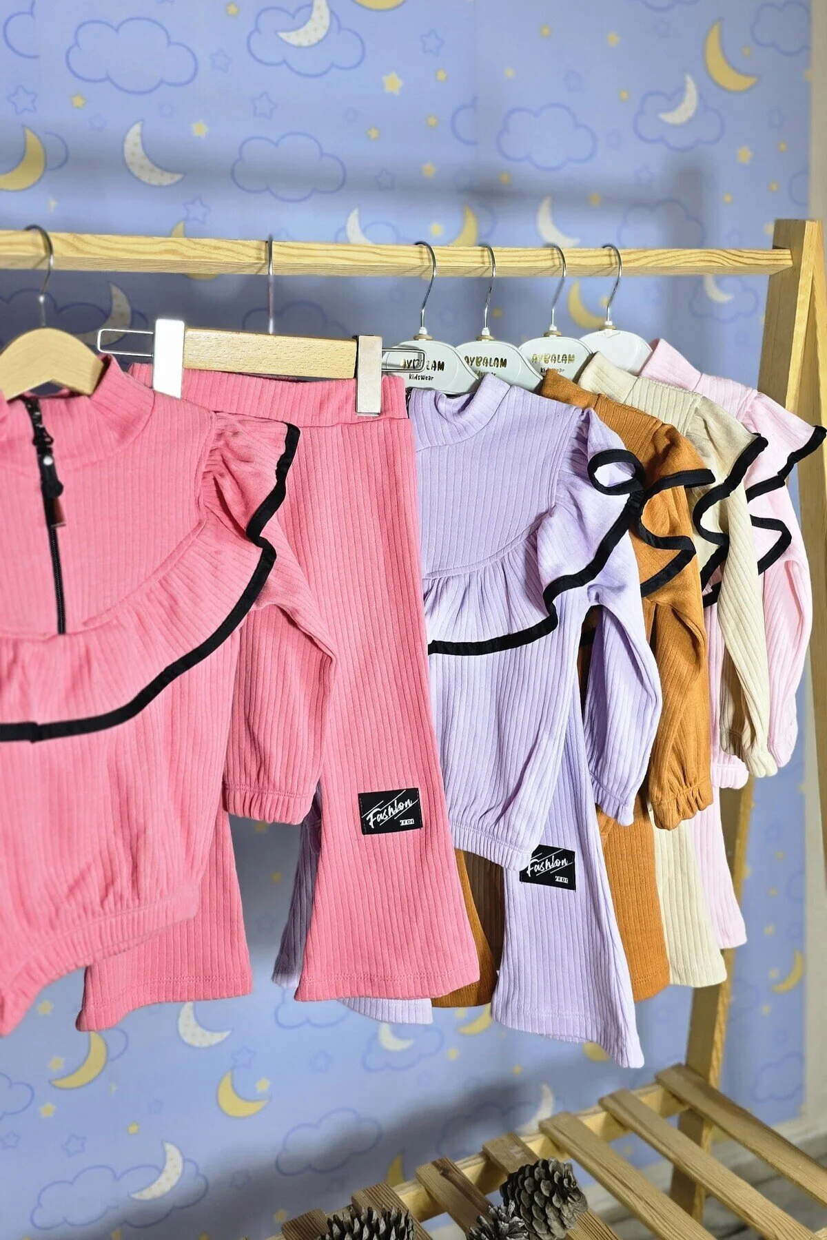 İspanyol Paça Yaka Detaylı Anaokulu Okul öncesi Kreşlik Tozpembe Çocuk Takım