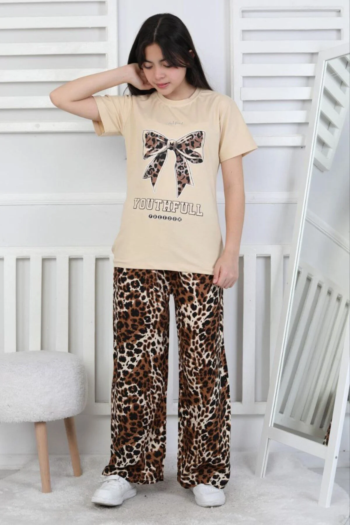 Leopar Desenli Alt-Üst Günlük Bayramlık Çocuk Takım 6/14 Yaş Arası