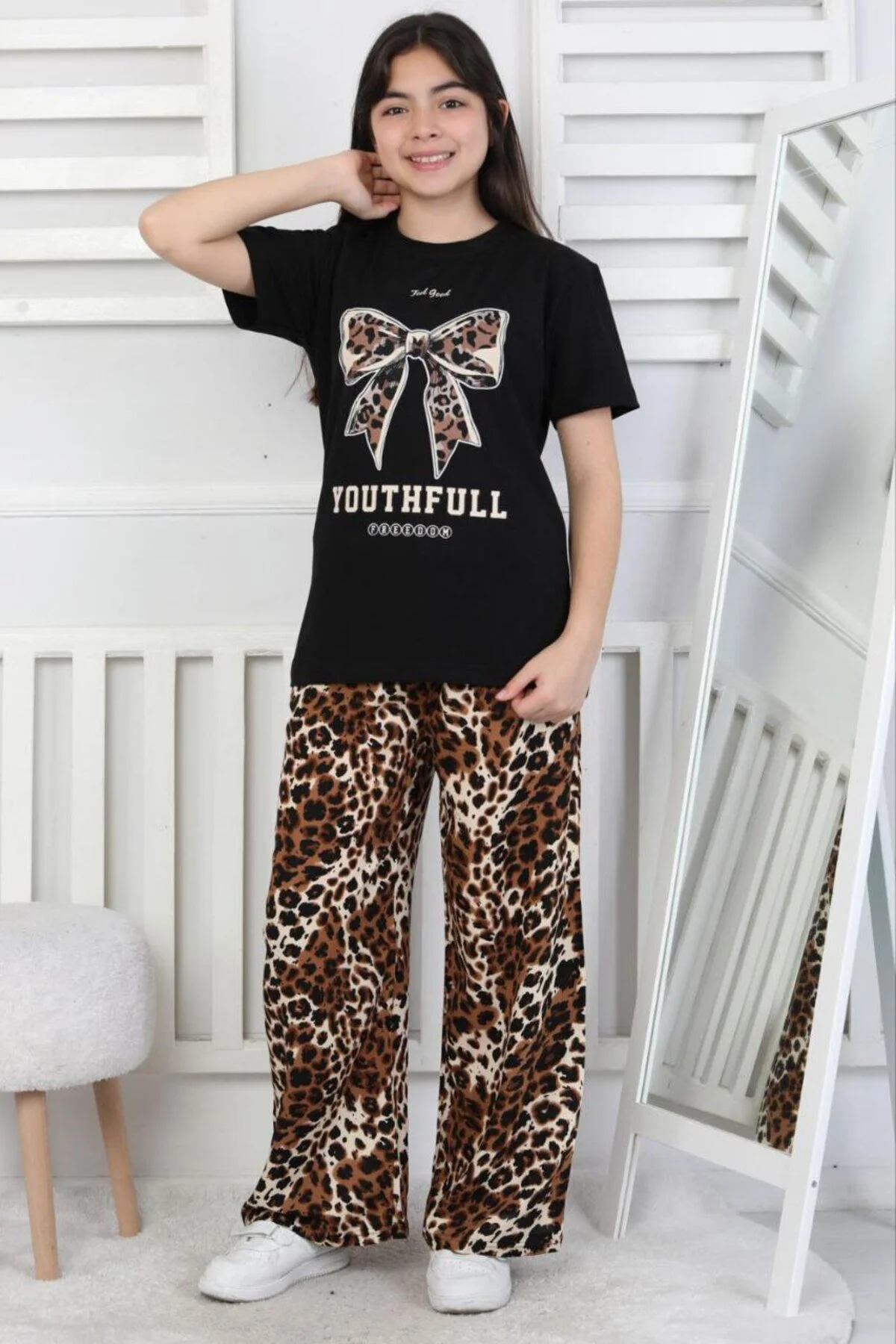 Leopar Desenli Alt-Üst Günlük Bayramlık Çocuk Takım 6/14 Yaş Arası