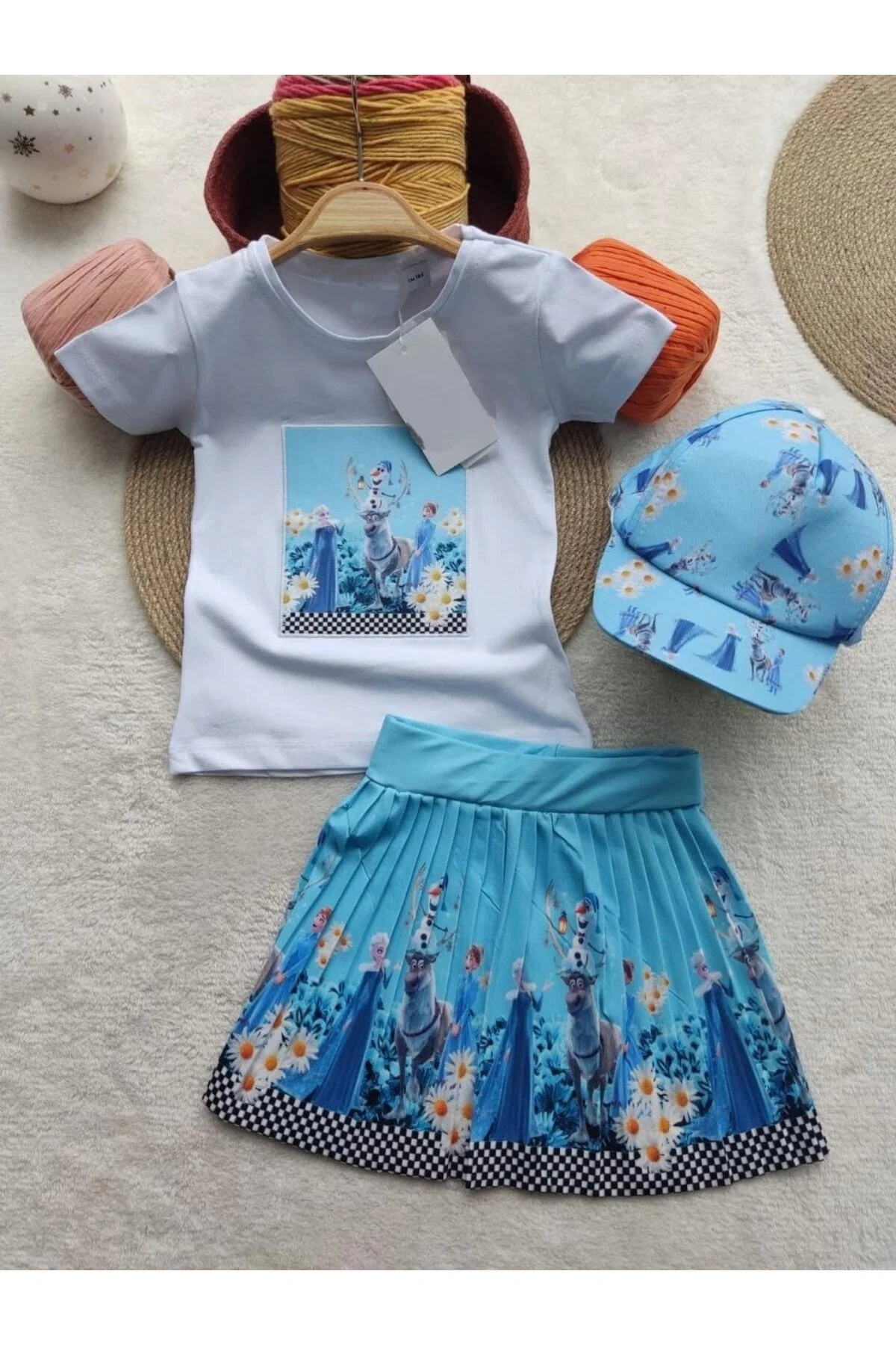 Elsa Mavi Şapkalı Etekli Bayramlık Çocuk Takım