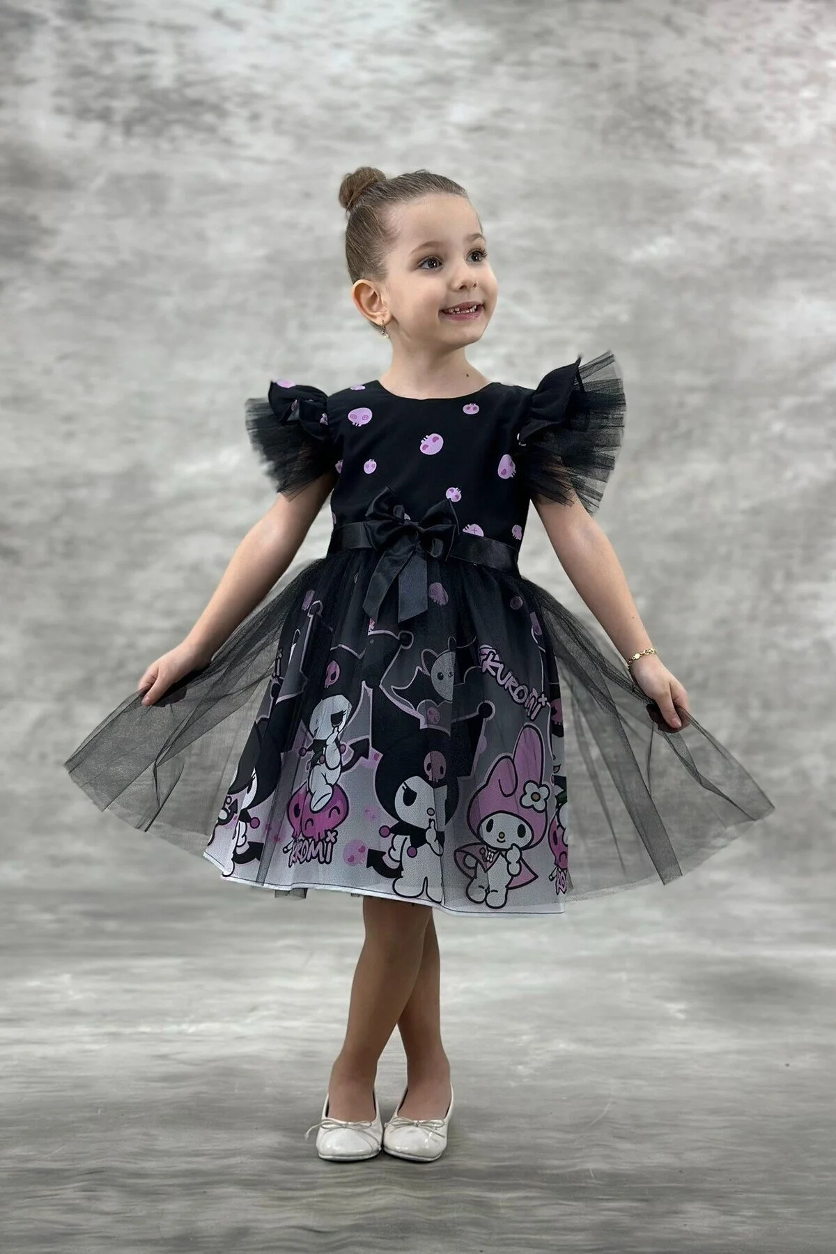 Kuromi Çocuk Elbisesi Doğumgünü Elbisesi Siyah