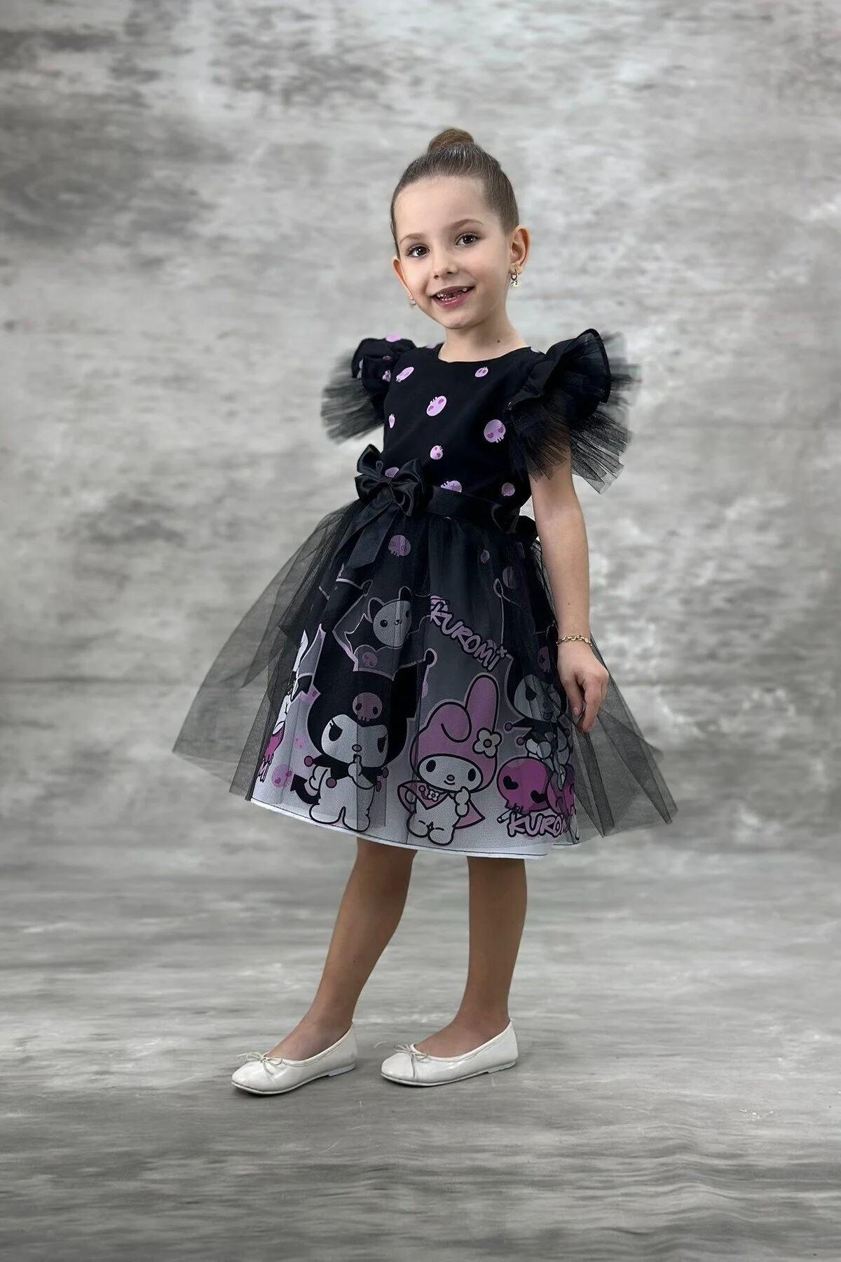 Kuromi Çocuk Elbisesi Doğumgünü Elbisesi Siyah