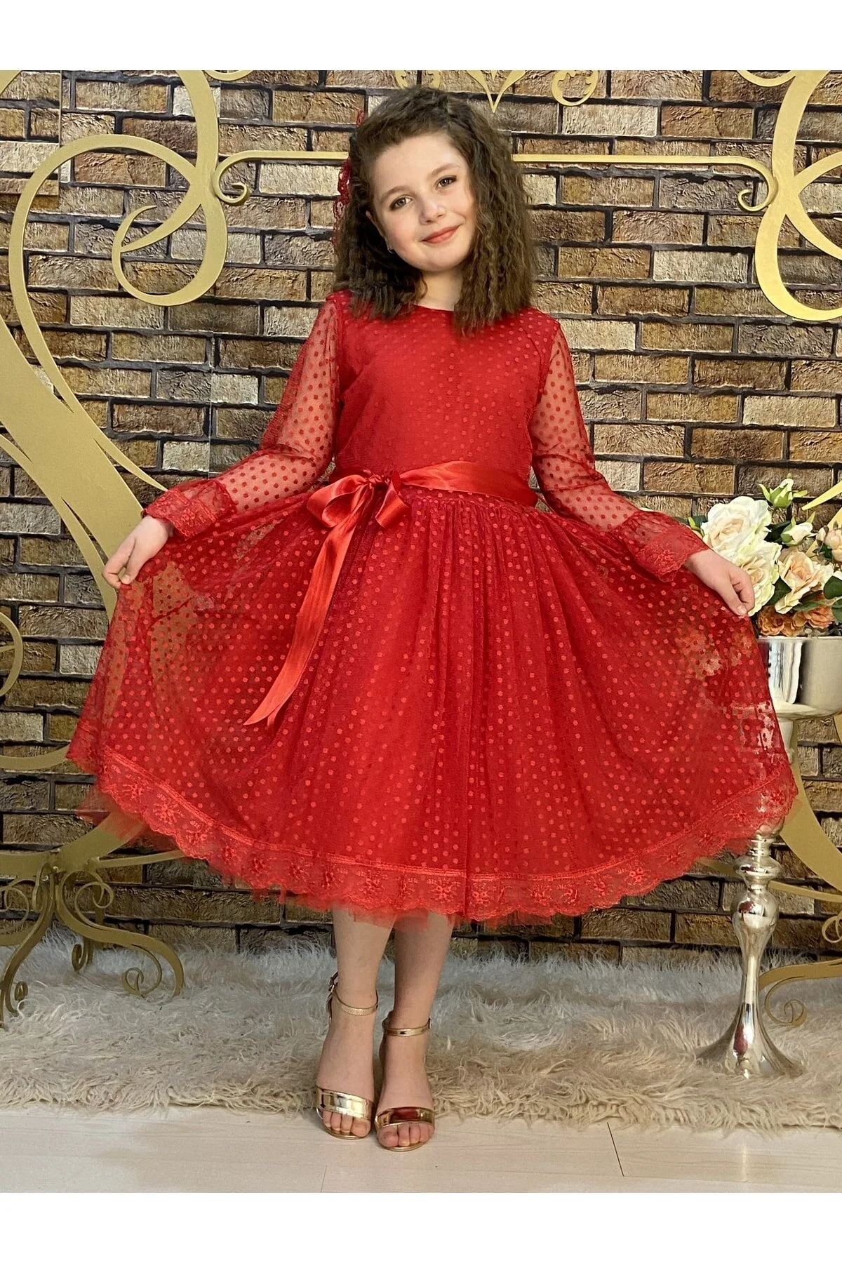 Prenses Model Kırmızı Çocuk Abiye