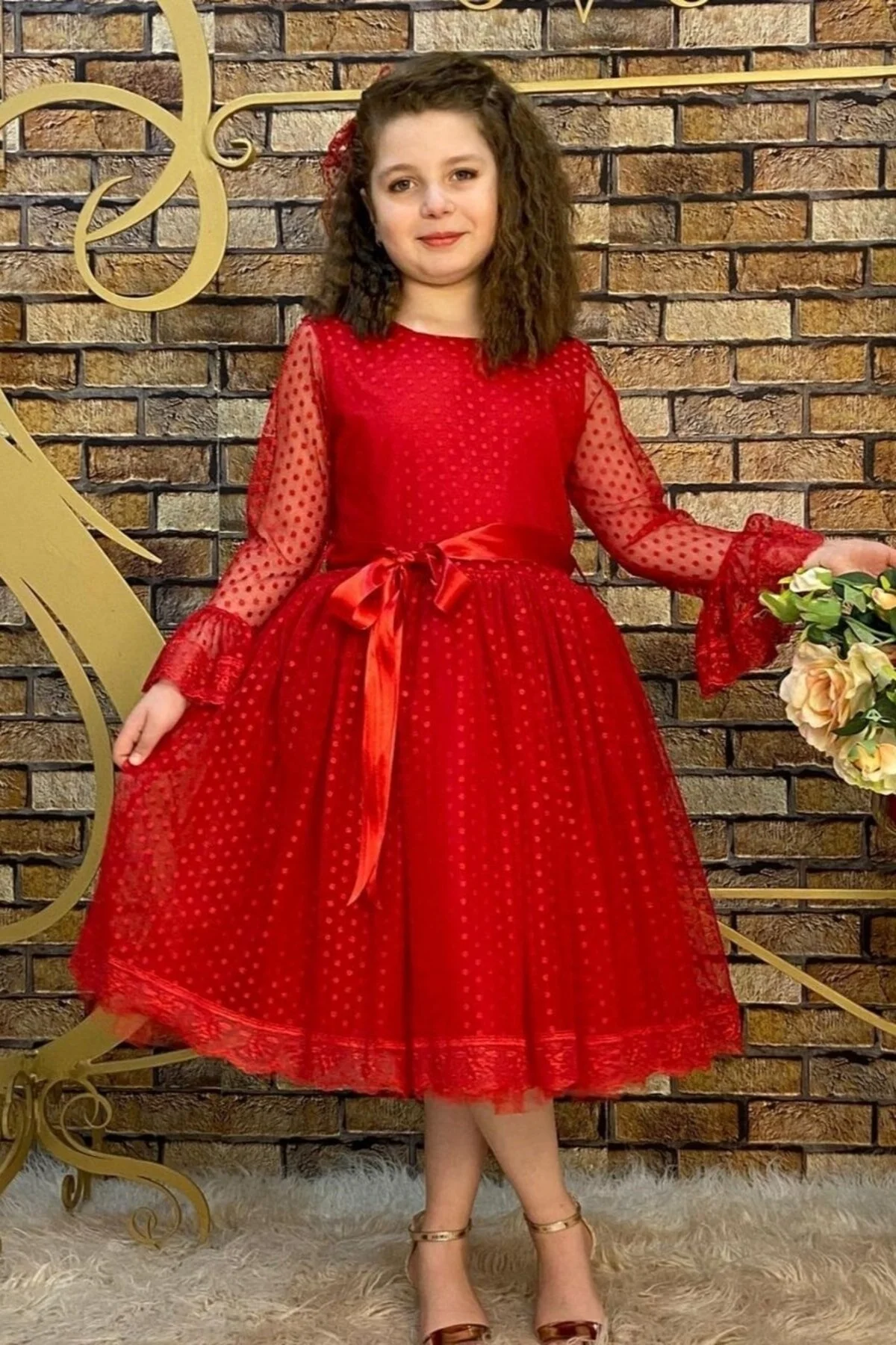 Prenses Model Kırmızı Çocuk Abiye