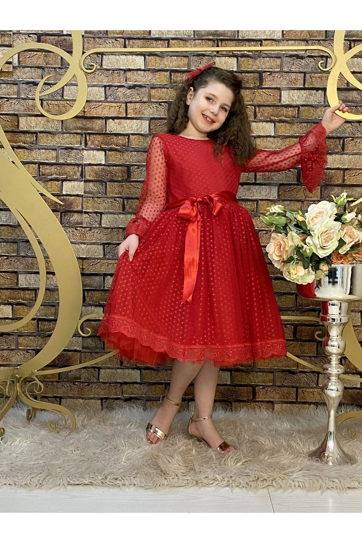 Prenses Model Kırmızı Çocuk Abiye