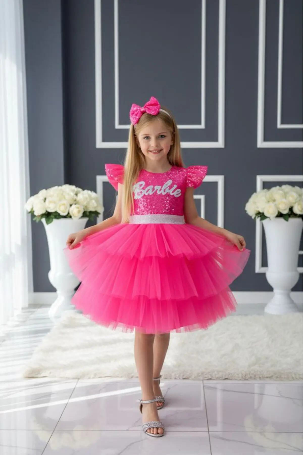 Pullu Katkat Doğum Günü Parti Elbisesi Taçlı Abiye Kostüm