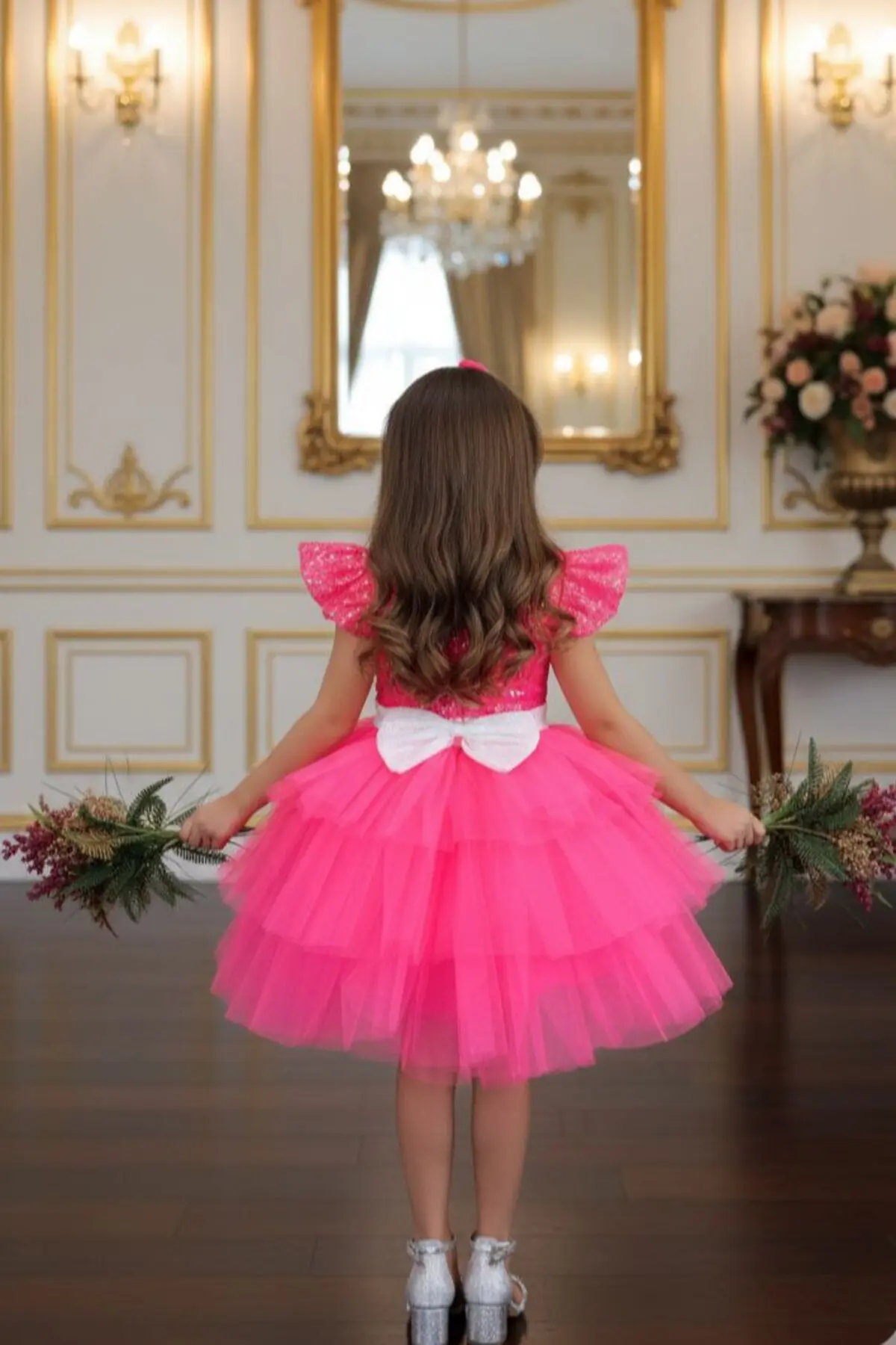 Pullu Katkat Doğum Günü Parti Elbisesi Taçlı Abiye Kostüm