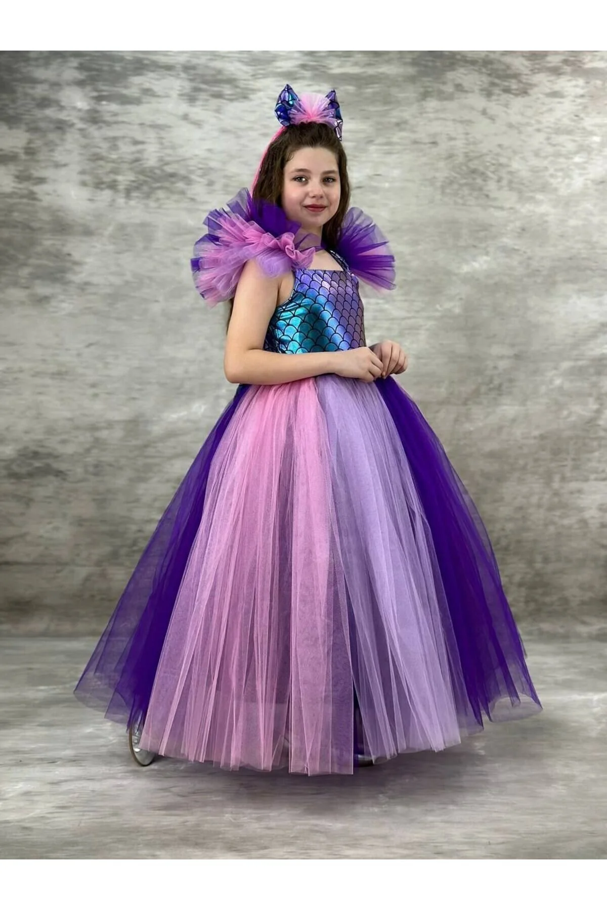 Deniz Kızı Parti Elbisesi Mor Renk