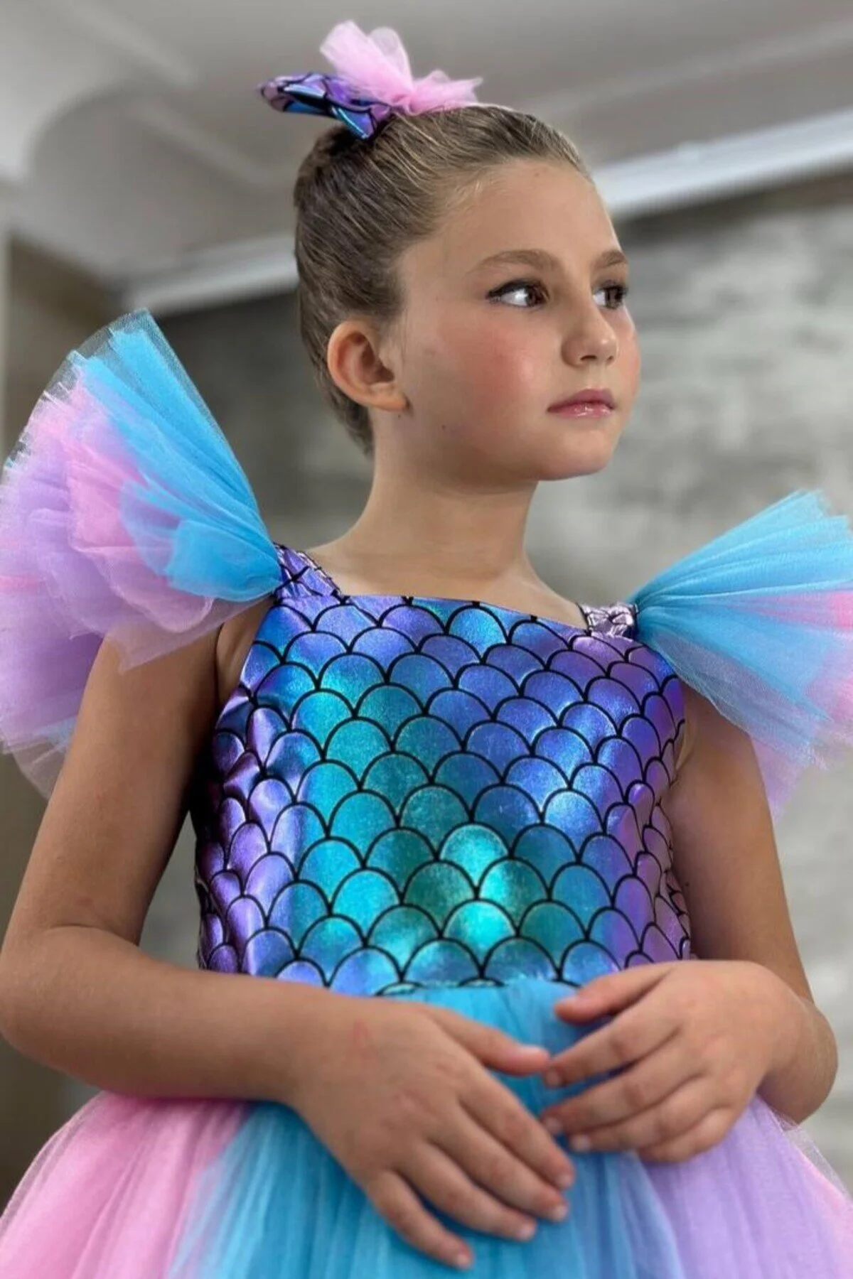 Deniz Kızı Party Balo Kostümü Çok Renkli Kız Çocuk Elbisesi