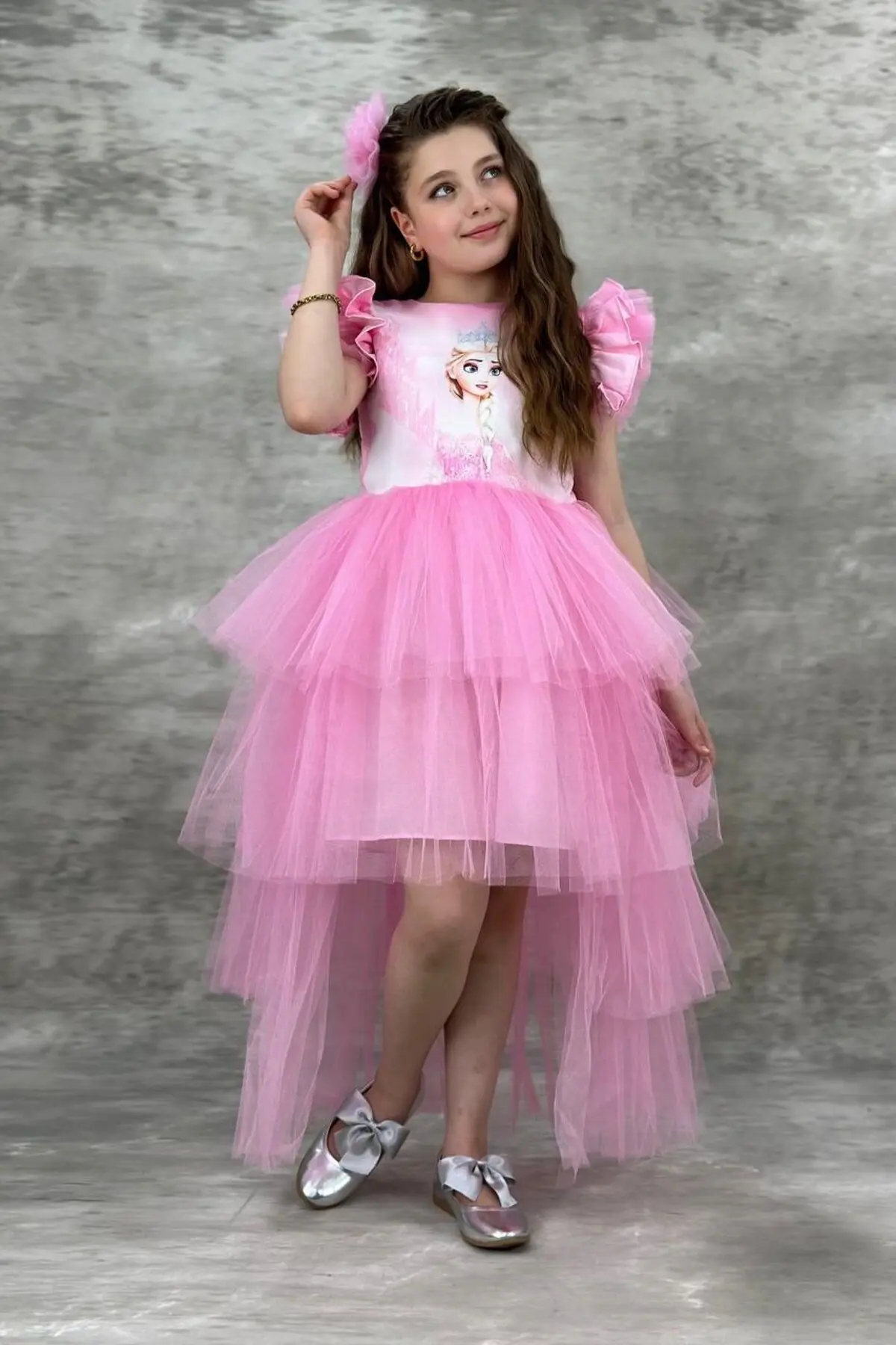 Elsa Pembe Katkat Kuyruklu Tarz Çocuk Abiye