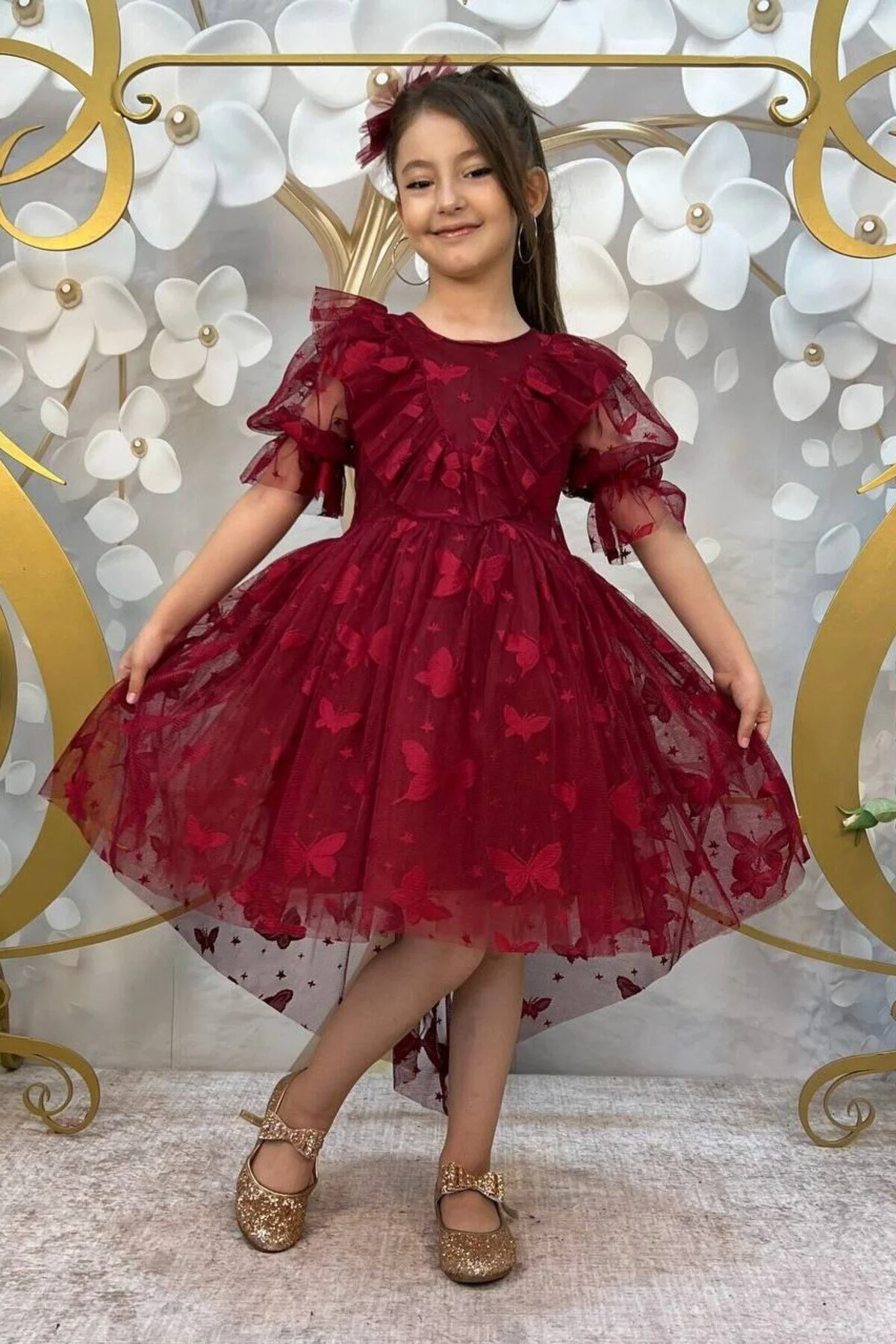 Kelebek Desenli Kuyruklu Çocuk Abiye 6/9 Yaş arası