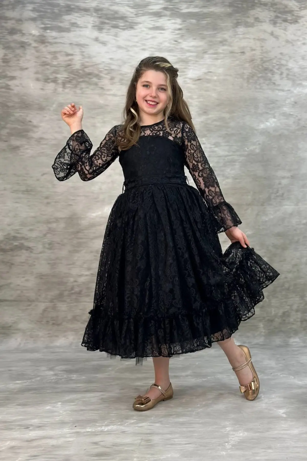 Dantelli Siyah Çocuk Abiye