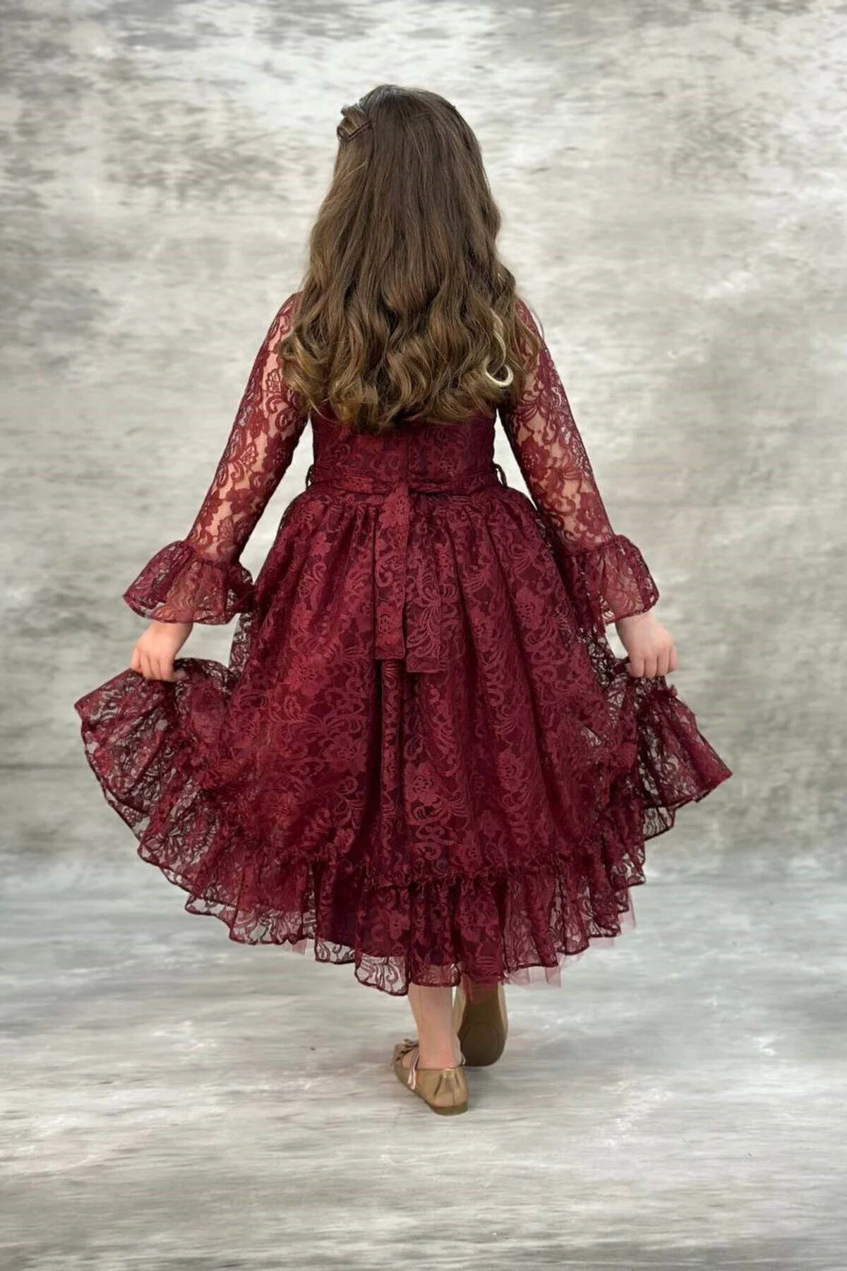 Bordo Çocuk Abiye Elbise