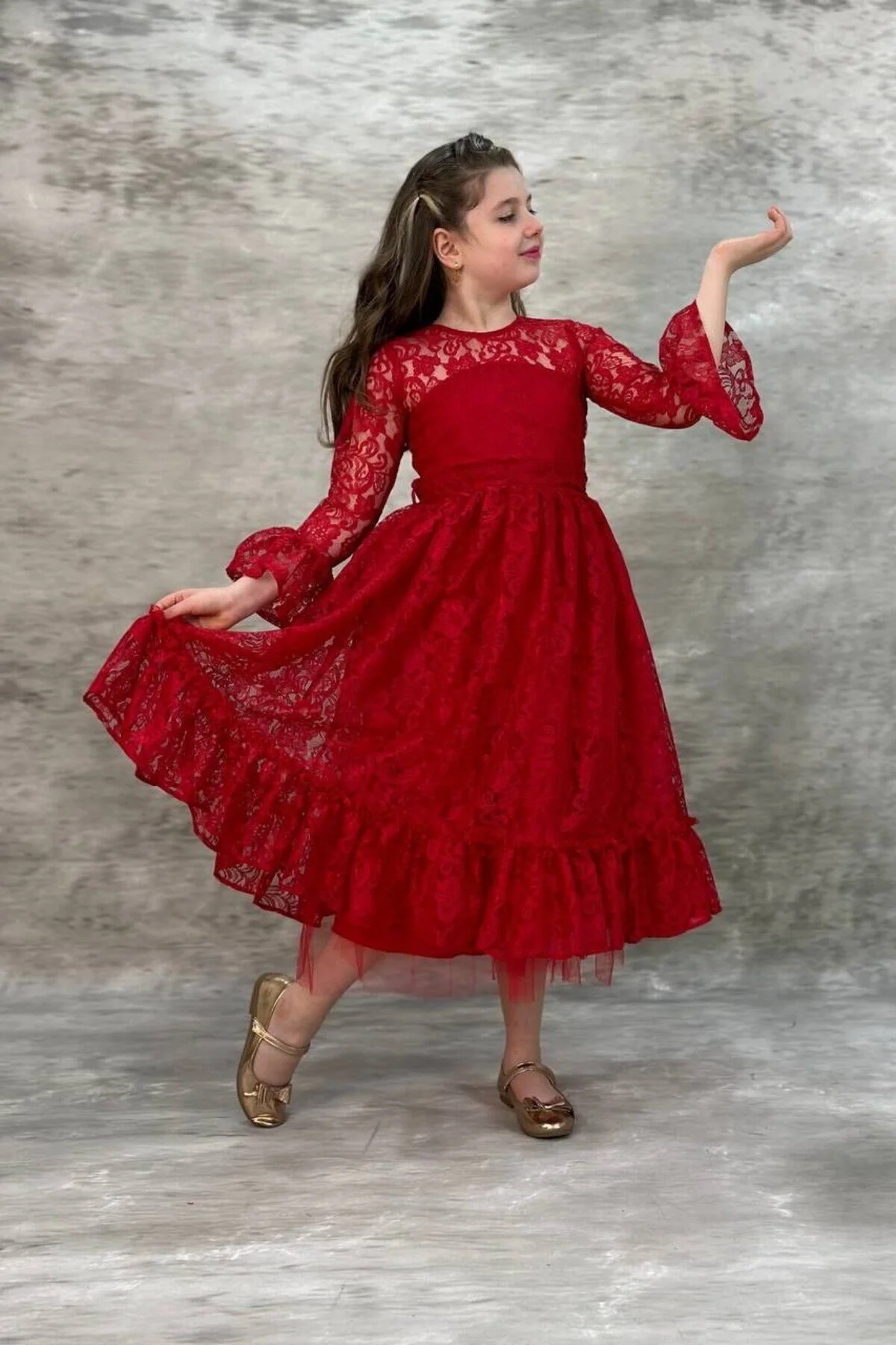 Dantelli Kırmızı Çocuk Abiye