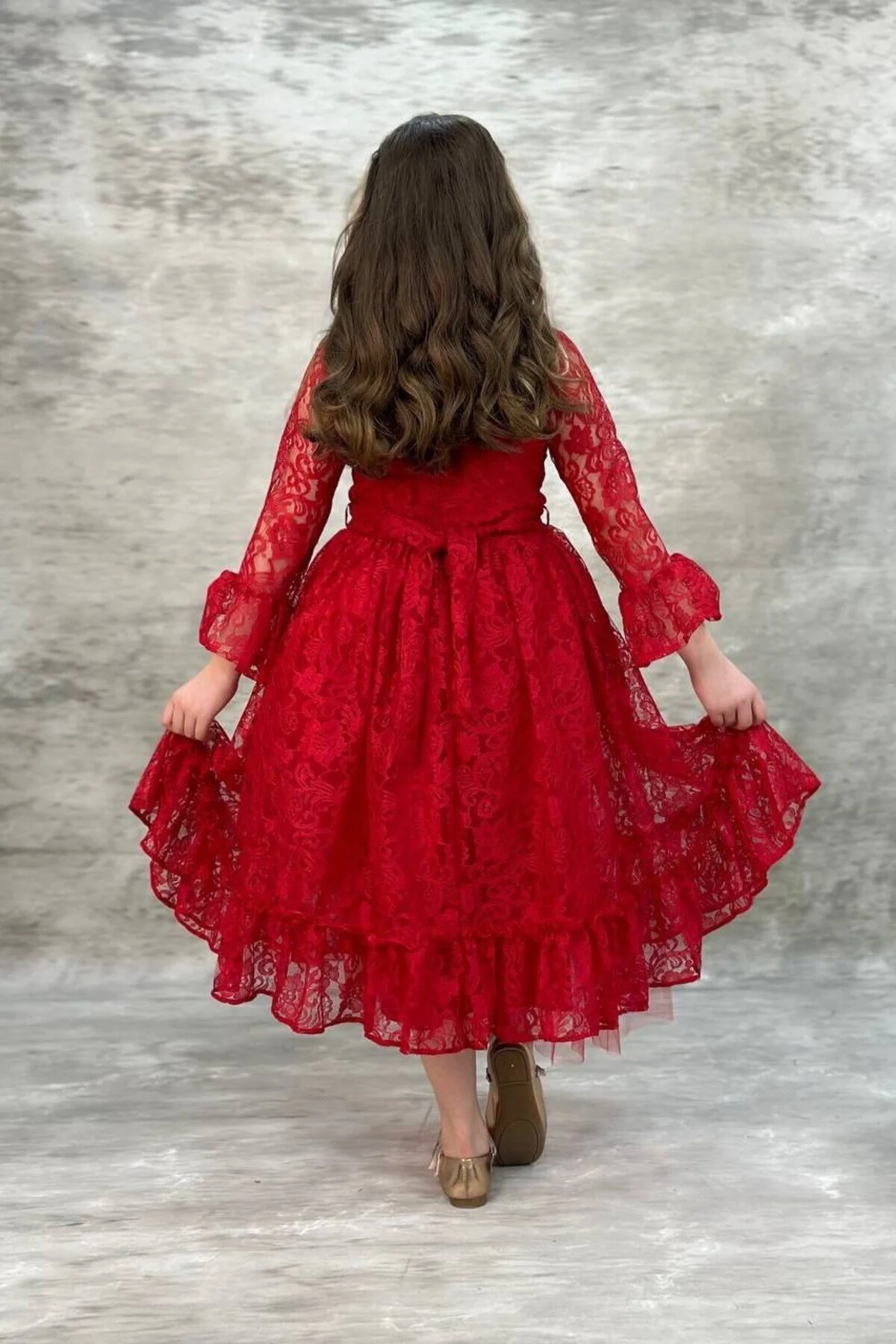 Dantelli Kırmızı Çocuk Abiye