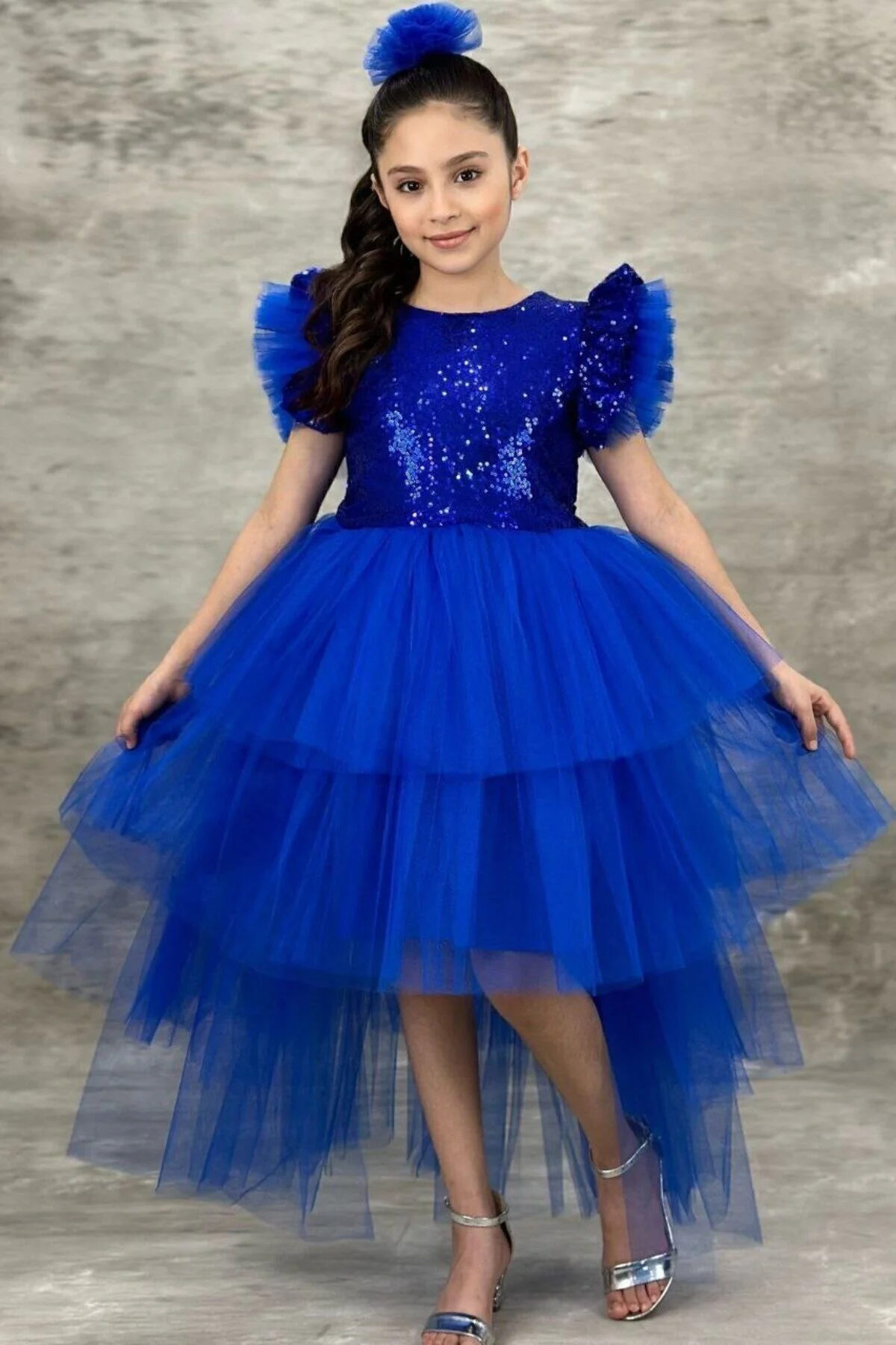 Abiye Kids Pullu Katkat Kuyruklu Saksmavisi Çocuk Abiye Elbise