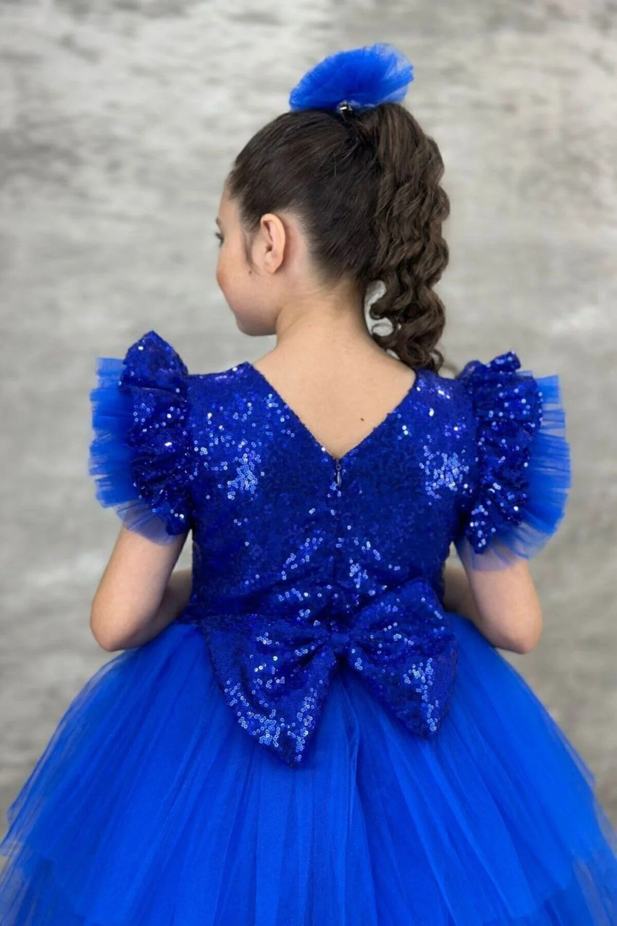 Abiye Kids Pullu Katkat Kuyruklu Saksmavisi Çocuk Abiye Elbise