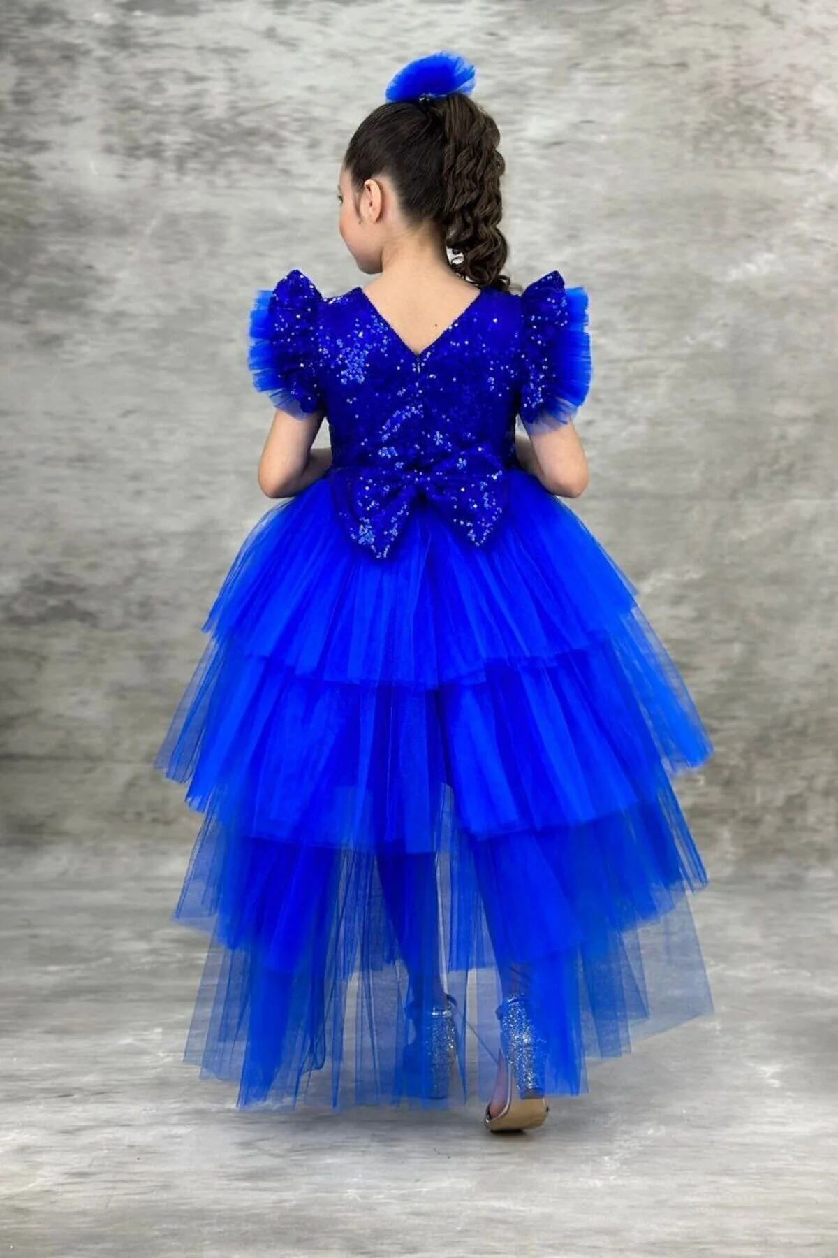 Abiye Kids Pullu Katkat Kuyruklu Saksmavisi Çocuk Abiye Elbise