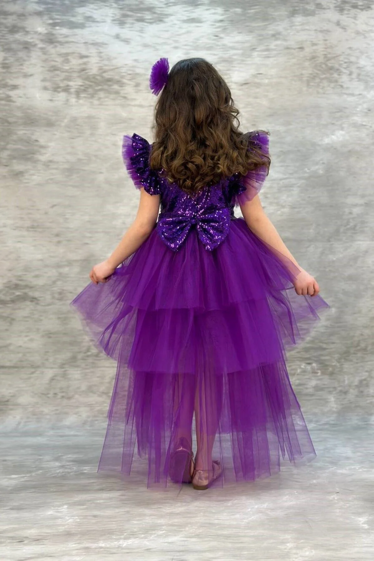 Pullu Katkat Kuyruklu Mor Renk Tarz Çocuk Abiye