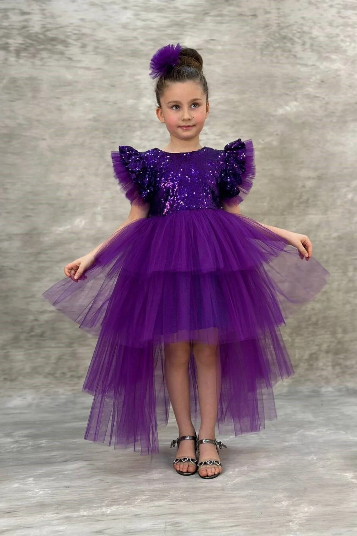 Pullu Katkat Kuyruklu Mor Renk Tarz Çocuk Abiye