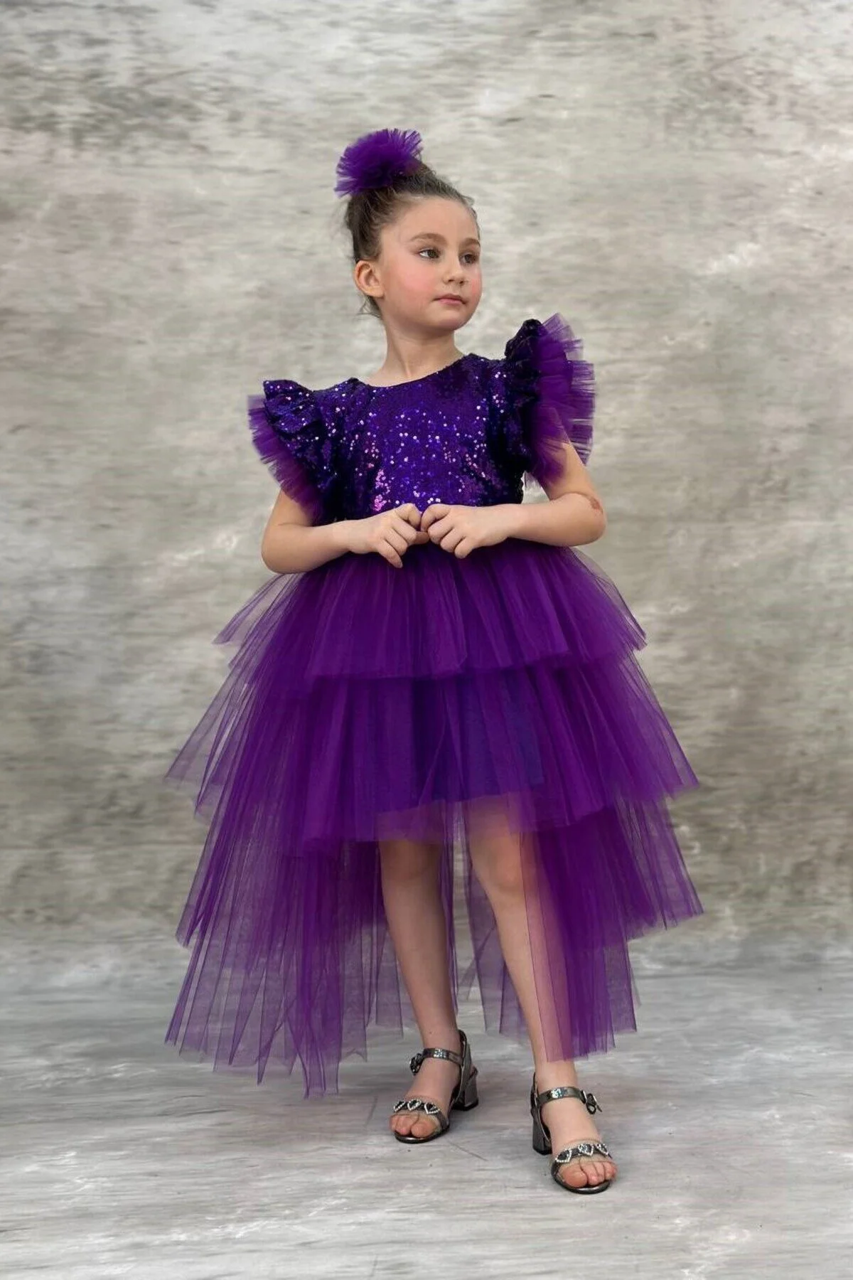 Pullu Katkat Kuyruklu Mor Renk Tarz Çocuk Abiye