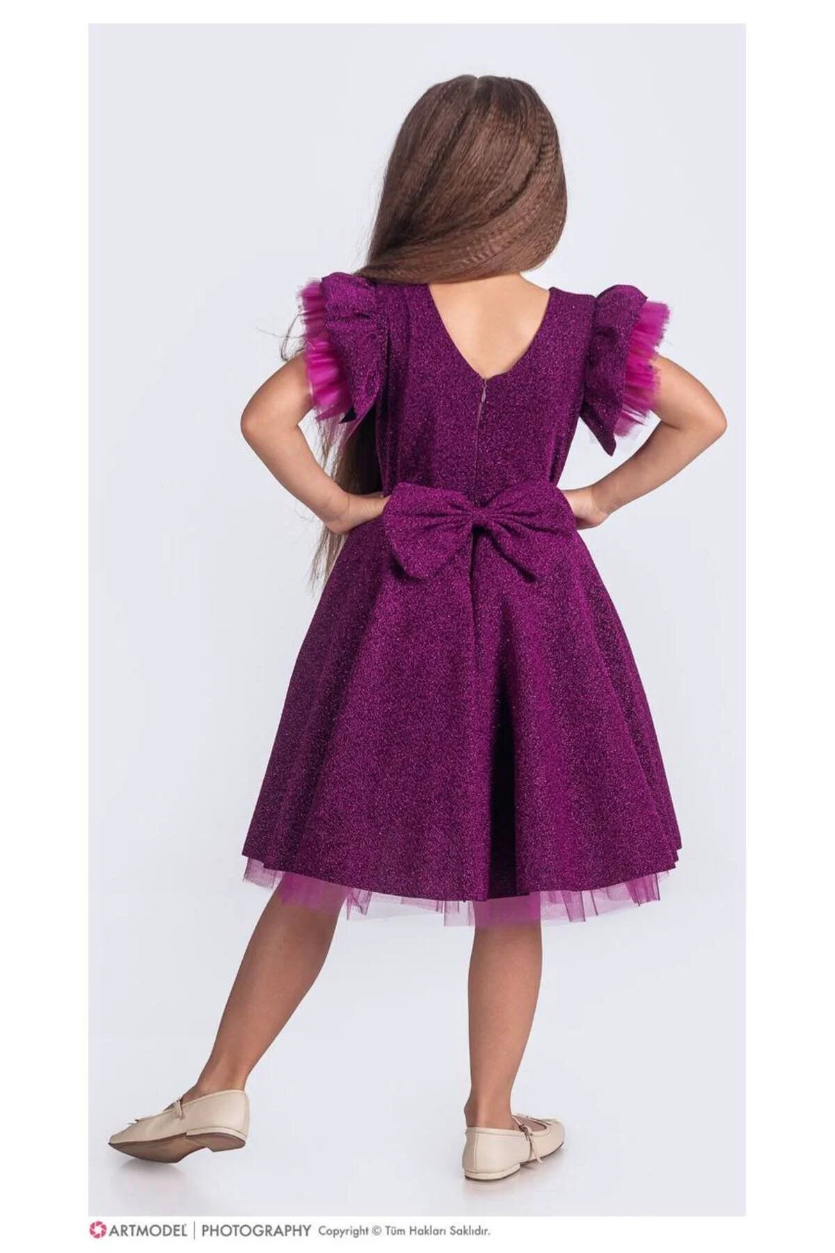 Abiye Kids Mor Simli Tarz Çocuk Abiye Elbise