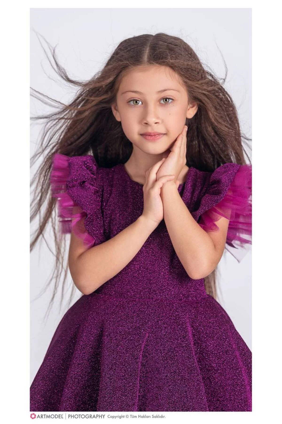 Abiye Kids Mor Simli Tarz Çocuk Abiye Elbise