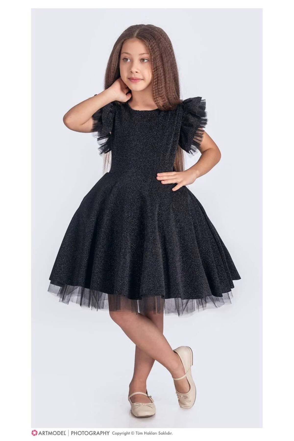 Abiye Kids Siyah Simli Tarz Çocuk Abiye Elbise