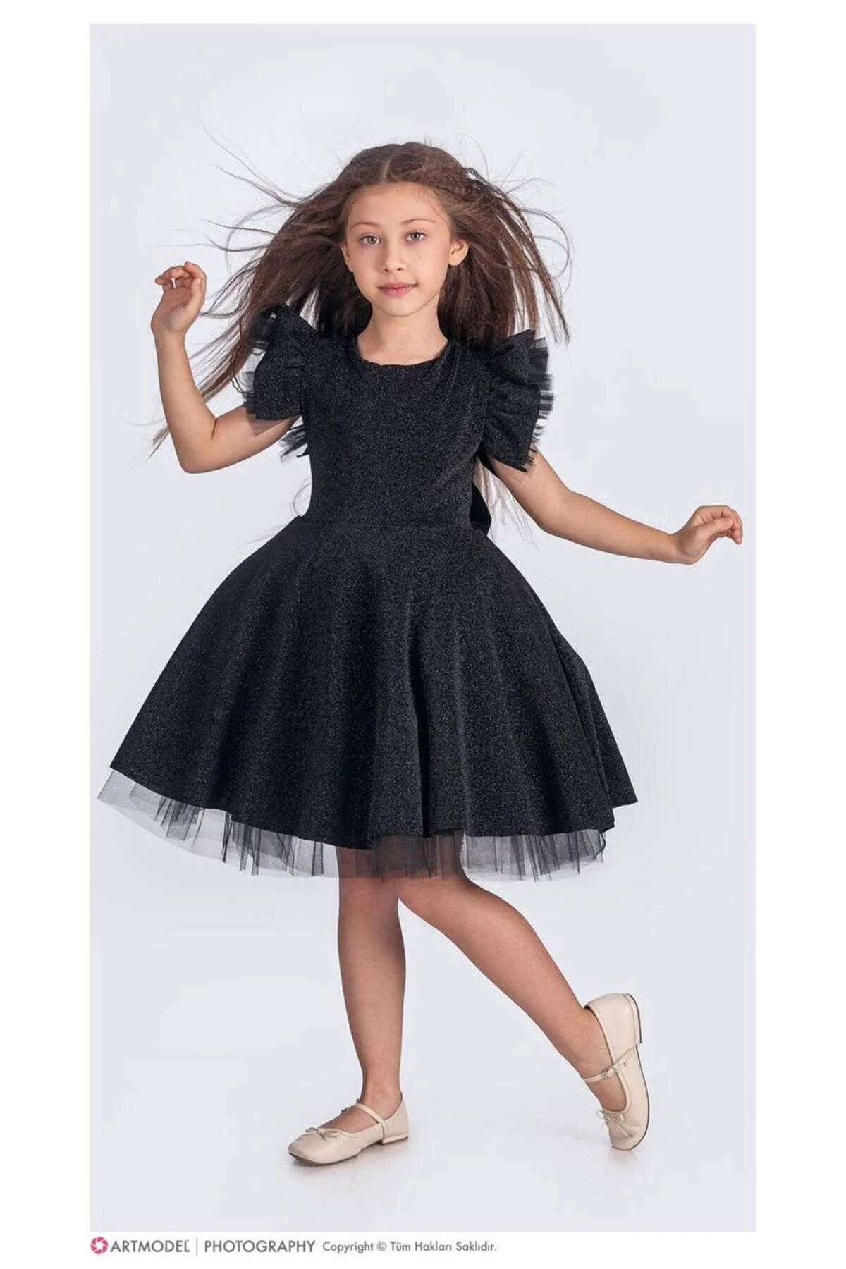 Abiye Kids Siyah Simli Tarz Çocuk Abiye Elbise