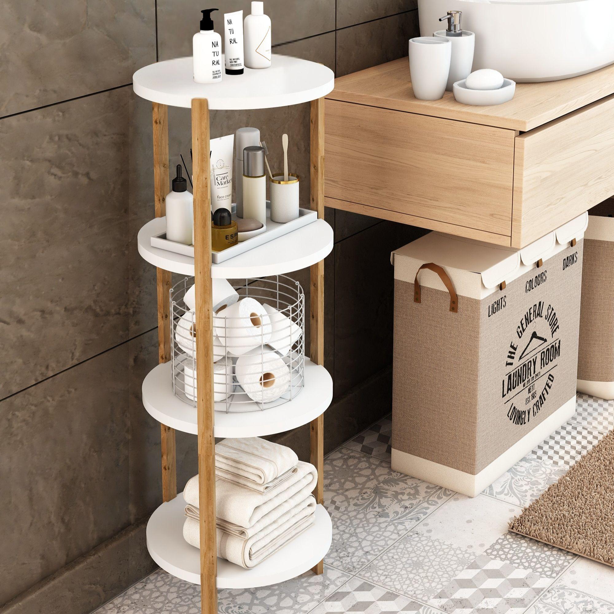 Miray Yuvarlak 4 Raflı Ahşap Sehpa / Dekoratif Raf / Çok Amaçlı Kullanım ( Beyaz )